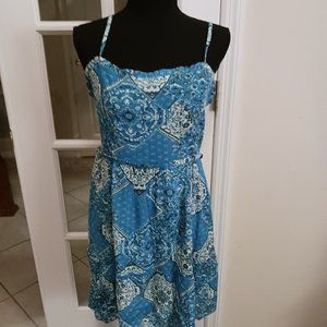 Planet Gold Blue and White Mini Strap Dress